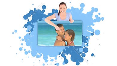 Woman showing a couple embracing on the beach