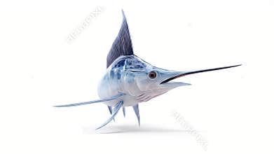 Striking Blue Marlin, Oceanic Predator, Isolated on White Background