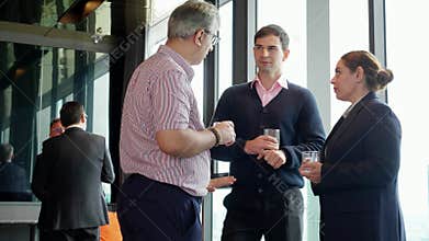 Group caucasian business team discussion at conference in office after break, collaboration teamwork and networking for marketing