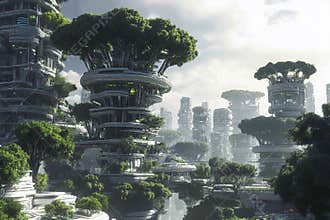 Exploring a futuristic city with bionic buildings showcasing unique architectural designs and advanced urban planning