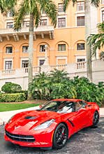 Chevrolet Corvette Stingray parked in front of Biltmore Hotel