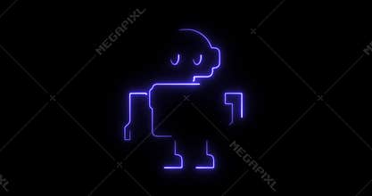 Neon Robot Icon Outline Glowing Purple and Green on Black Background android automaton