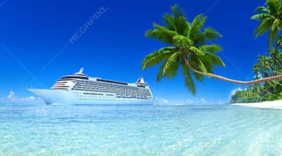 Cruise Ship on a Tropical Beach