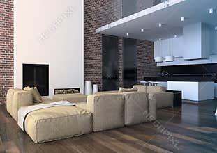Modern loft Living room interior.