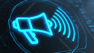 Futuristic Neon Megaphone Icon Animation for Announcements and Digital Marketing Strategies