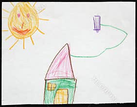Green House under the Sun. Child's Drawing.
