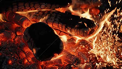 Embers dance and crackle amidst warm logs in a cozy evening glow by the campfire in a starlit forest clearing Generative AI