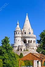 Budapest, Hungary. Fisherman's Bastion Halaszbastya , fortress with 7 turreted lookout towers.