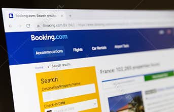 Homepage of official website for Booking.com on computer screen