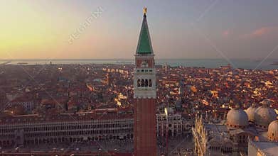 Aerial View of Venice, st Mark`s Square, Italy, Autumn