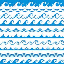 Sea wave frame. Seamless ocean storm tide waves wavy river blue water splash design elements horizontal borders vector