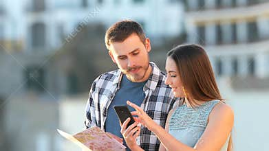 Excited tourists finding booking offers