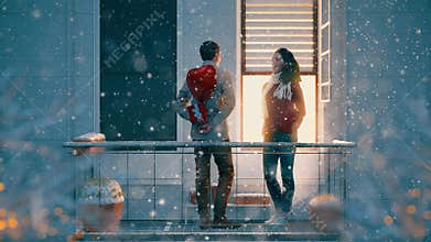 Couple on balcony on Valentine`s day