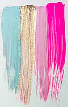 Pastel blue pink and gold paint strokes on canvas