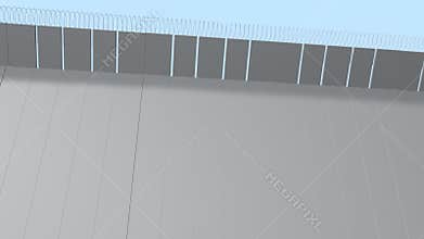 US Mexico Border Wall 3D Rendered Animation With Blue Sky