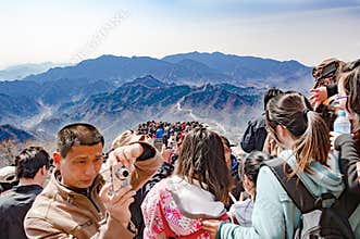 Mass tourism on Great Wall near Beijing, China