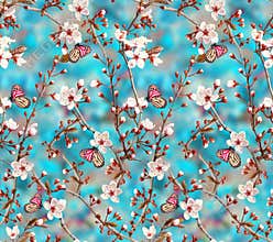 Seamless floral flower with butterfly