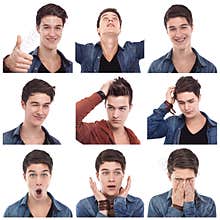Young man multiple expressions