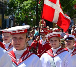 Local march band in summer parade, Sonderborg
