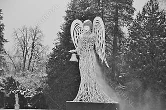 Christmas angel sculpture in the baroque park of Hellbrunn Palace. Salzburg, Austria.