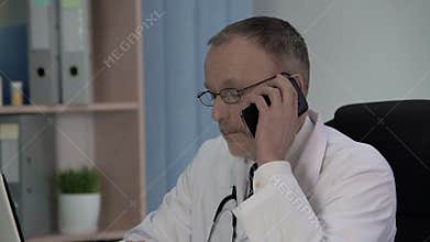 General practitioner calling laboratory to ask whether test results are ready