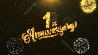1st happy anniversary Celebration, Wishes, Greeting Text on Golden Firework