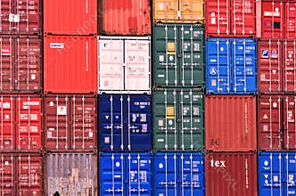 Freight Shipping Containers at Southampton Docks in the UK. 2018.