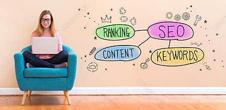 SEO concept with woman using a laptop