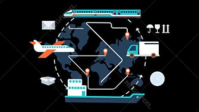 Global logistics network animation transparent vector motion graphics loop