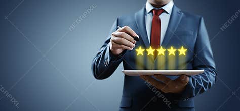 5 Five Stars Rating Quality Review Best Service Business Internet Marketing Concept