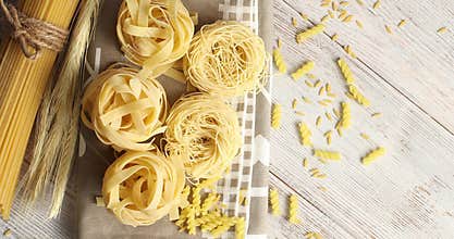 Different sort of pasta on napkin