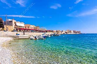 Old warehouses in the small port of Gerolimenas village, Mani region, Lakonia, Peloponnese.
