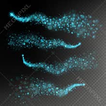 Trail star neon blue glitter particles effect set for luxury greeting rich card. Sparkling snow flakes texture on