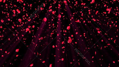 Abstract background with flying red rose petals, wedding and romantic style, 3d render computer generated background