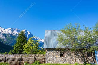 Old Building and Albanian Alps