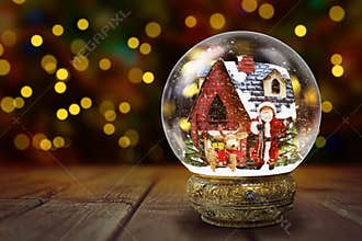 Snow Globe Against Christmas Lights Background