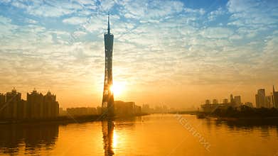 Guangzhou TV Tower in  sunset China Trade Center