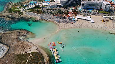 Aerial view of beautiful Nissi beach in Ayia Napa