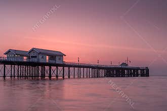 Penarth Pier, on the south Wales coast, near Cardiff, at sunrise.