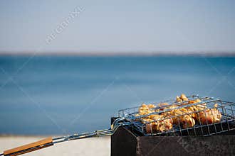 Barbecue on a background of water