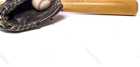 Vintage Baseball equipment on white background