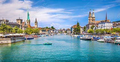 Zurich city center with river Limmat, Switzerland