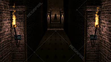 Dark medieval castle corridor