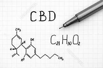 Chemical formula of Cannabidiol CBD with black pen