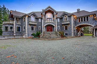Beautiful curb appeal of a luxurious stone wedding venue