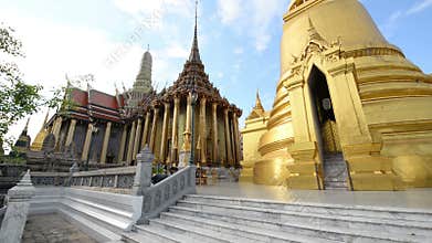 View of Wat Phra Kaew Temple of the Emerald Buddha. It is one of famous tourist attraction in Bangkok, Thailand