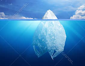 Plastic bag environment pollution with iceberg