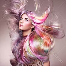 Beauty fashion model girl with colorful dyed hair