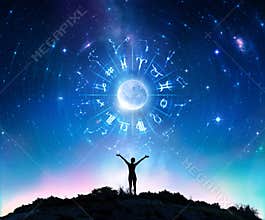 Woman Consulting The Stars - Zodiac Signs