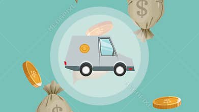 Bank vehicle over money falling HD animation